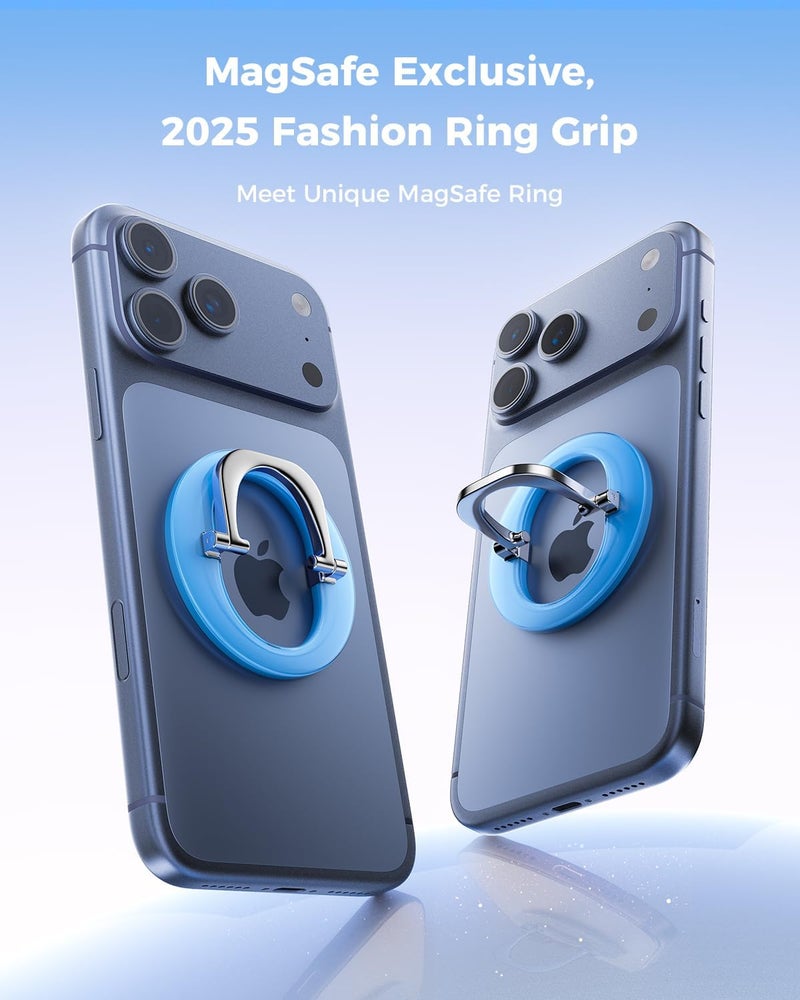 SUPERONE for MagSafe Phone Grip, Adjustable Magnetic Phone Ring Holder Removable Finger Phone Ring Kickstand Compatible with MagSafe Accessories Only for iPhone 17 & 16 & 15 & 14 & 13 Series - Blue - Image 2